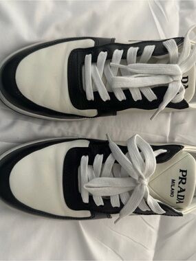 Prada Black and White Women's Leather Sneakers- Good Condition